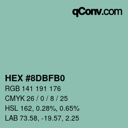 カラーコード: HEX #8DBFB0 | qconv.com