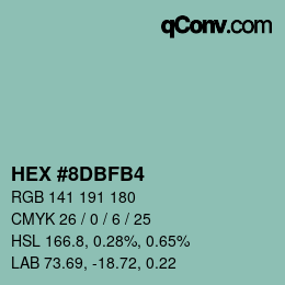 颜色代码: HEX #8DBFB4 | qconv.com