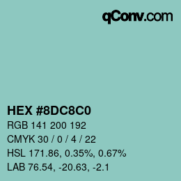 カラーコード: HEX #8DC8C0 | qconv.com