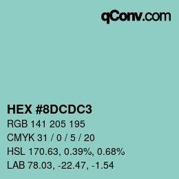 カラーコード: HEX #8DCDC3 | qconv.com