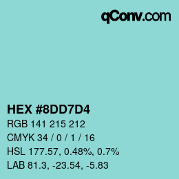 カラーコード: HEX #8DD7D4 | qconv.com