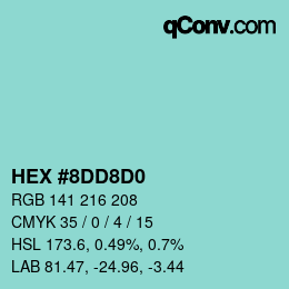 カラーコード: HEX #8DD8D0 | qconv.com