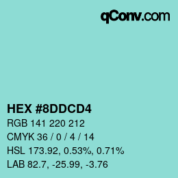 カラーコード: HEX #8DDCD4 | qconv.com