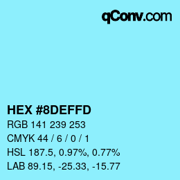 Code couleur: HEX #8DEFFD | qconv.com