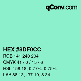 Color code: HEX #8DF0CC | qconv.com