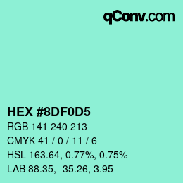 Color code: HEX #8DF0D5 | qconv.com