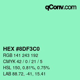 Farbcode: HEX #8DF3C0 | qconv.com