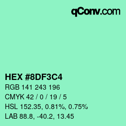 Color code: HEX #8DF3C4 | qconv.com