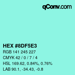Código de color: HEX #8DF5E3 | qconv.com