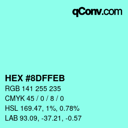 Color code: HEX #8DFFEB | qconv.com