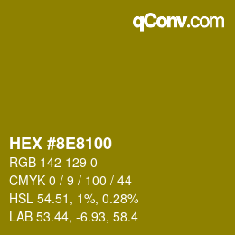 Code couleur: HEX #8E8100 | qconv.com