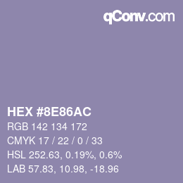 Farbcode: HEX #8E86AC | qconv.com
