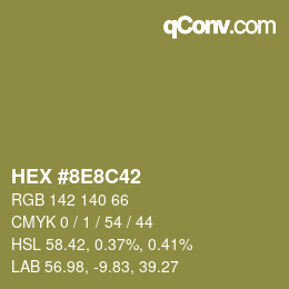 カラーコード: HEX #8E8C42 | qconv.com
