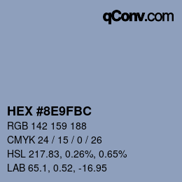 カラーコード: HEX #8E9FBC | qconv.com