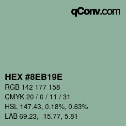 Color code: HEX #8EB19E | qconv.com