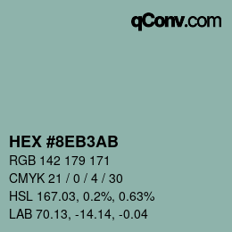 Color code: HEX #8EB3AB | qconv.com