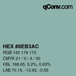 Color code: HEX #8EB3AC | qconv.com