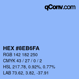 カラーコード: HEX #8EB6FA | qconv.com