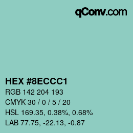 カラーコード: HEX #8ECCC1 | qconv.com