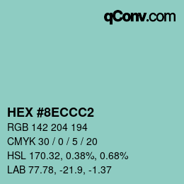 Farbcode: HEX #8ECCC2 | qconv.com