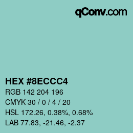 カラーコード: HEX #8ECCC4 | qconv.com