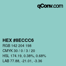 カラーコード: HEX #8ECCC6 | qconv.com
