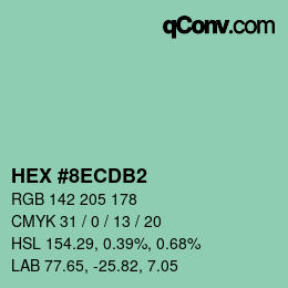 カラーコード: HEX #8ECDB2 | qconv.com