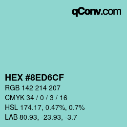Color code: HEX #8ED6CF | qconv.com