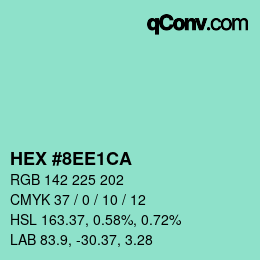 Code couleur: HEX #8EE1CA | qconv.com