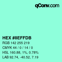 カラーコード: HEX #8EFFDB | qconv.com