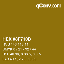 カラーコード: HEX #8F710B | qconv.com