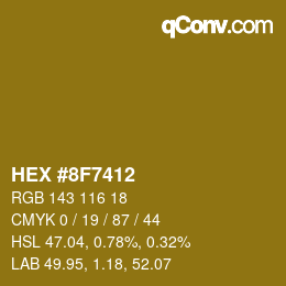 Farbcode: HEX #8F7412 | qconv.com