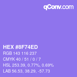 Color code: HEX #8F74ED | qconv.com