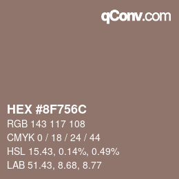 Color code: HEX #8F756C | qconv.com