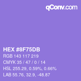 カラーコード: HEX #8F75DB | qconv.com