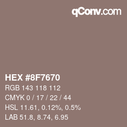 Código de color: HEX #8F7670 | qconv.com