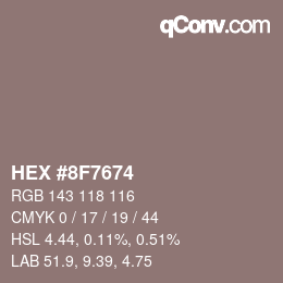 カラーコード: HEX #8F7674 | qconv.com