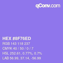 颜色代码: HEX #8F76ED | qconv.com