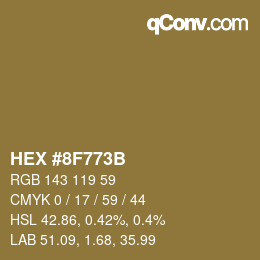 Color code: HEX #8F773B | qconv.com