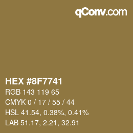 Farbcode: HEX #8F7741 | qconv.com