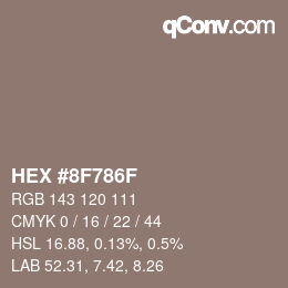 Color code: HEX #8F786F | qconv.com