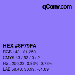 Color code: HEX #8F79FA | qconv.com