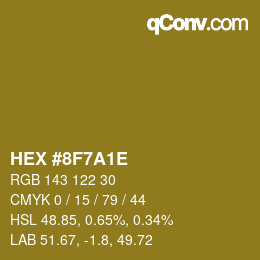 Color code: HEX #8F7A1E | qconv.com