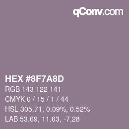 Color code: HEX #8F7A8D | qconv.com