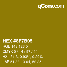 颜色代码: HEX #8F7B05 | qconv.com
