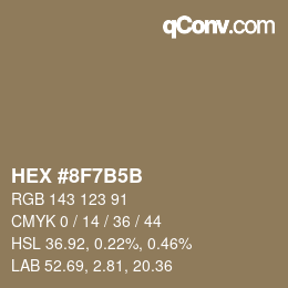 Color code: HEX #8F7B5B | qconv.com