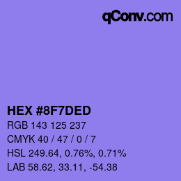 颜色代码: HEX #8F7DED | qconv.com