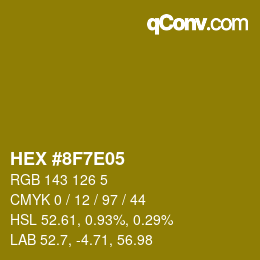 Color code: HEX #8F7E05 | qconv.com