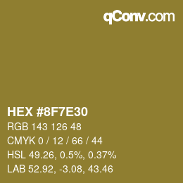 Color code: HEX #8F7E30 | qconv.com
