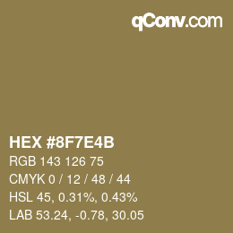 Color code: HEX #8F7E4B | qconv.com